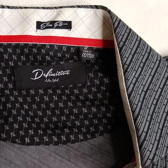 NWOT Grey Black Patterned Button Down Dress Shirt - Picture 4 of 10